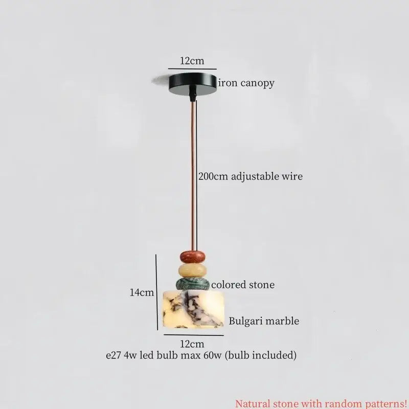 Cream marble led pendant light with black iron canopy copper wire and natural bulgari marble base for bedroom decorbites cream marble