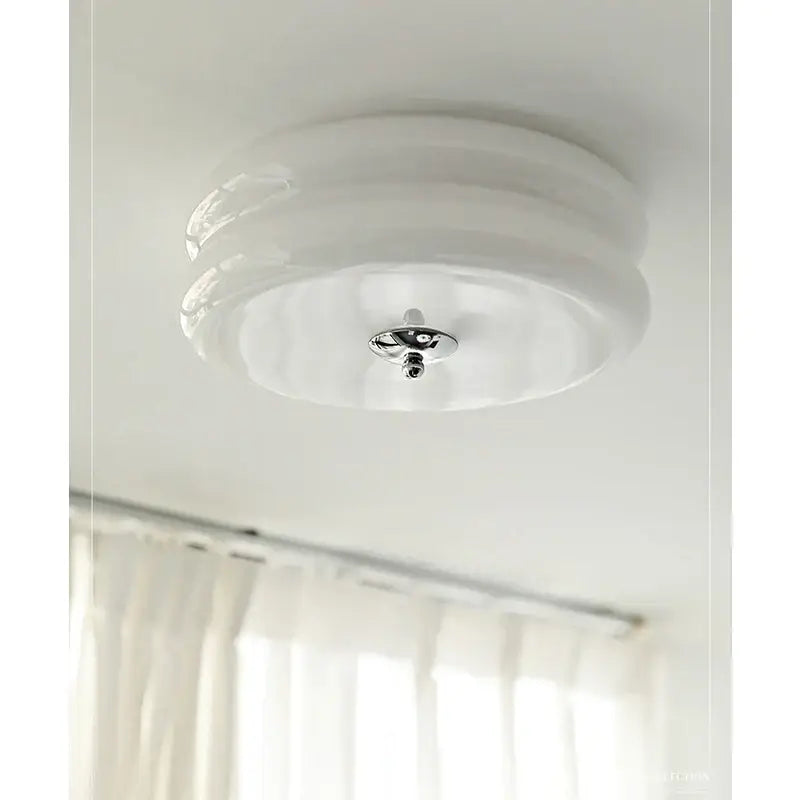 Cream medieval glass ceiling lamp with white translucent glass and sleek chrome center for living room decorbites ceiling lamp