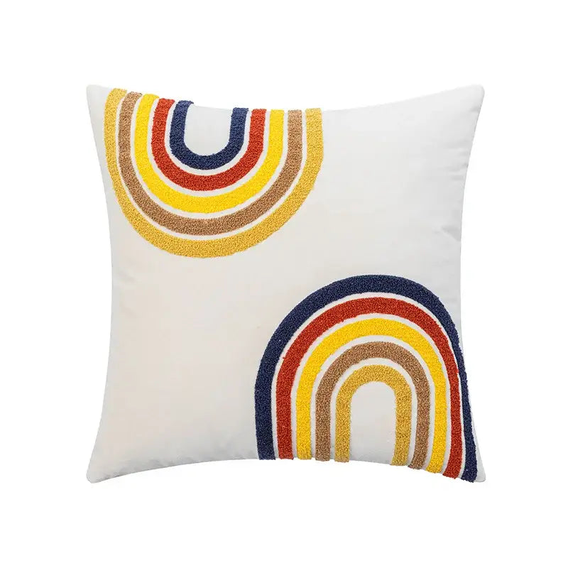 White throw pillow cushion cover featuring colorful cartoon abstract embroidery rainbows for living room decorbites decor