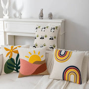 Cream rainbow cartoon abstract embroidery cushion cover with vibrant multicolored stripes for living room decorbites decor