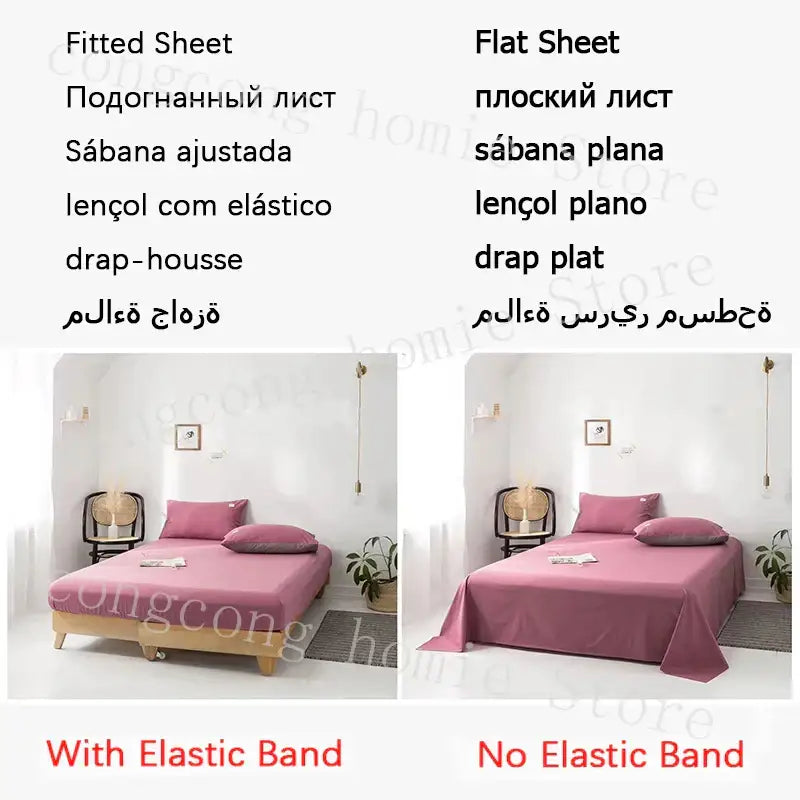 Pink cotton bed sheet set with elastic band for snug fit complementing cream ribbed bubble yarn duvet cover set bedroom bedding