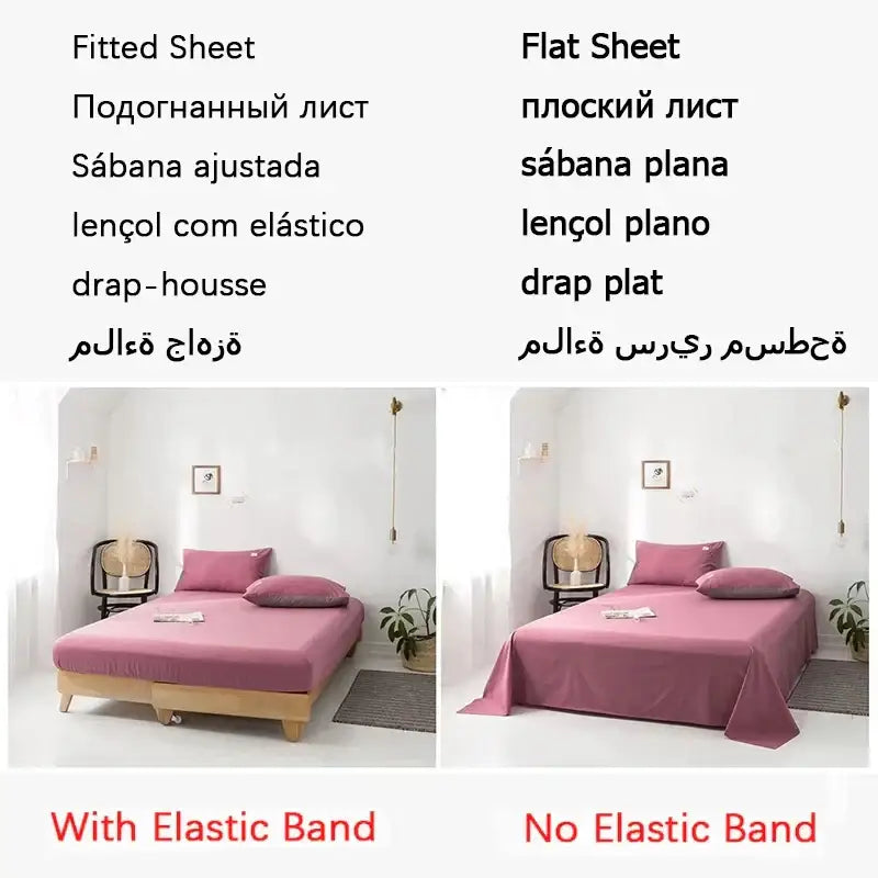 Pink fitted sheet with elastic band for snug fit included in cream ribbed bubble yarn duvet cover set bedroom bedding cover set