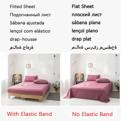 Pink fitted sheet with elastic band for snug fit in cream ribbed decorbites bubble yarn fabric bedding set bedroom duvet cover