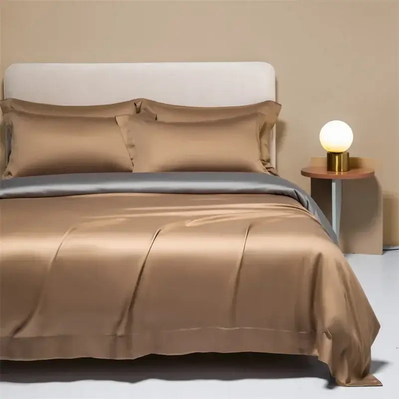 The bedding set features a luxurious cream satin 120s natural fabric with a subtle sheen for a cooling bedroom decorbites 120s natural design