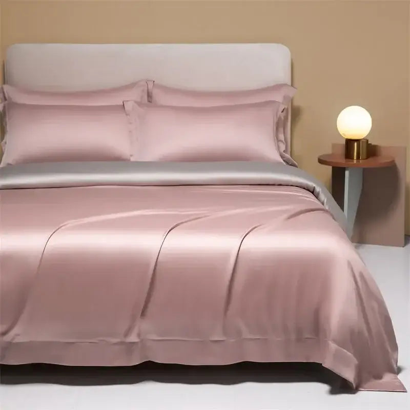 Pink satin duvet cover set with matching pillowcases in decorbites 120s natural fabric bedding set for cooling sheets