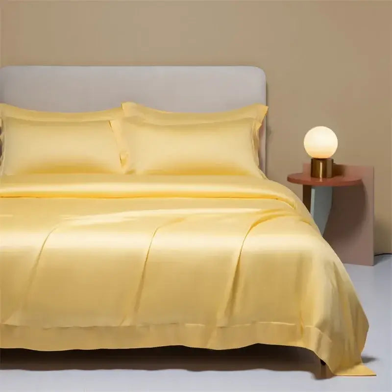 Luxurious golden-yellow satin bedding set with glossy decorbites 120s natural fabric for cooling bedroom comfort
