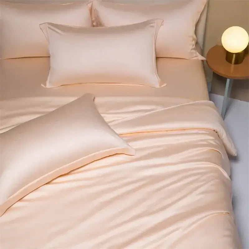 Cream satin 120s natural fabric bedding set with a smooth glossy finish for cooling bedroom sheets decorbites 120s natural