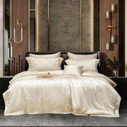 Cream satin jacquard egyptian cotton bedding set with subtle embroidered patterns for elegant bedroom decorbites design