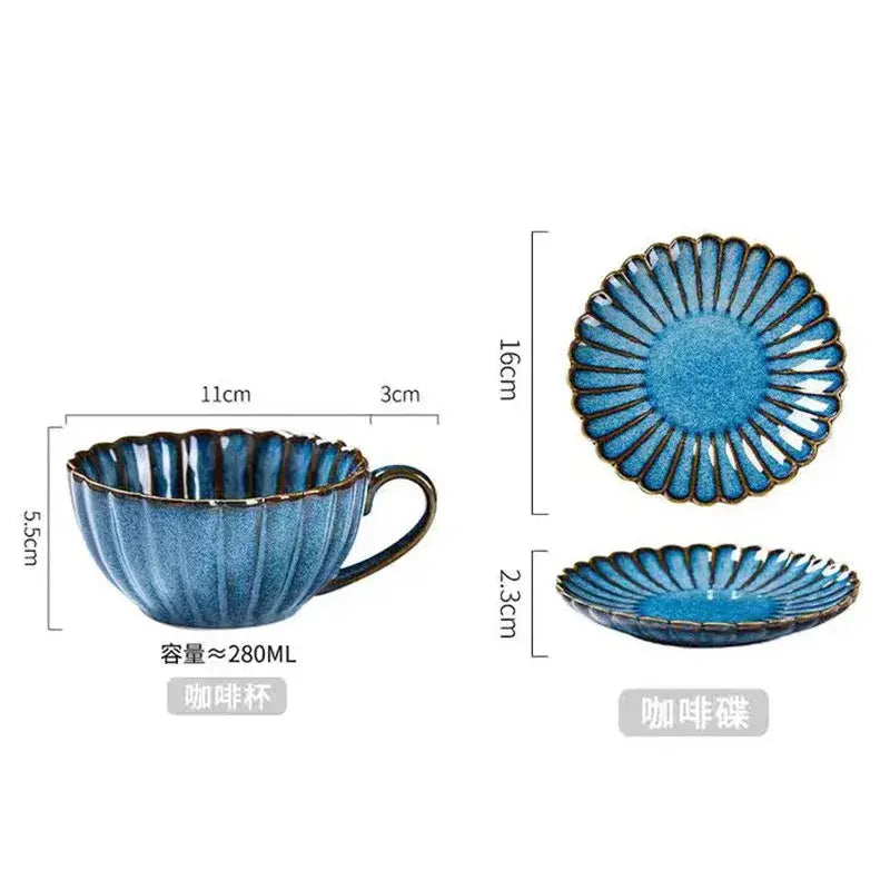 Blue ceramic afternoon tea cup with fluted scalloped rim and matching saucer for decorbites ceramic afternoon set