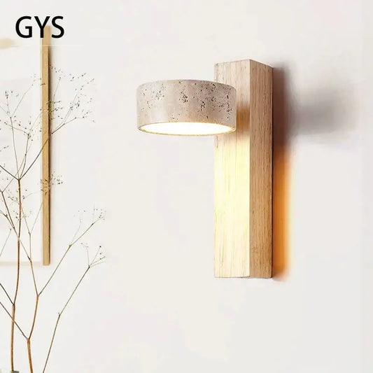 Minimalist decorbites cream style bedside lamp with textured concrete shade and walnut base for warm bedroom lighting