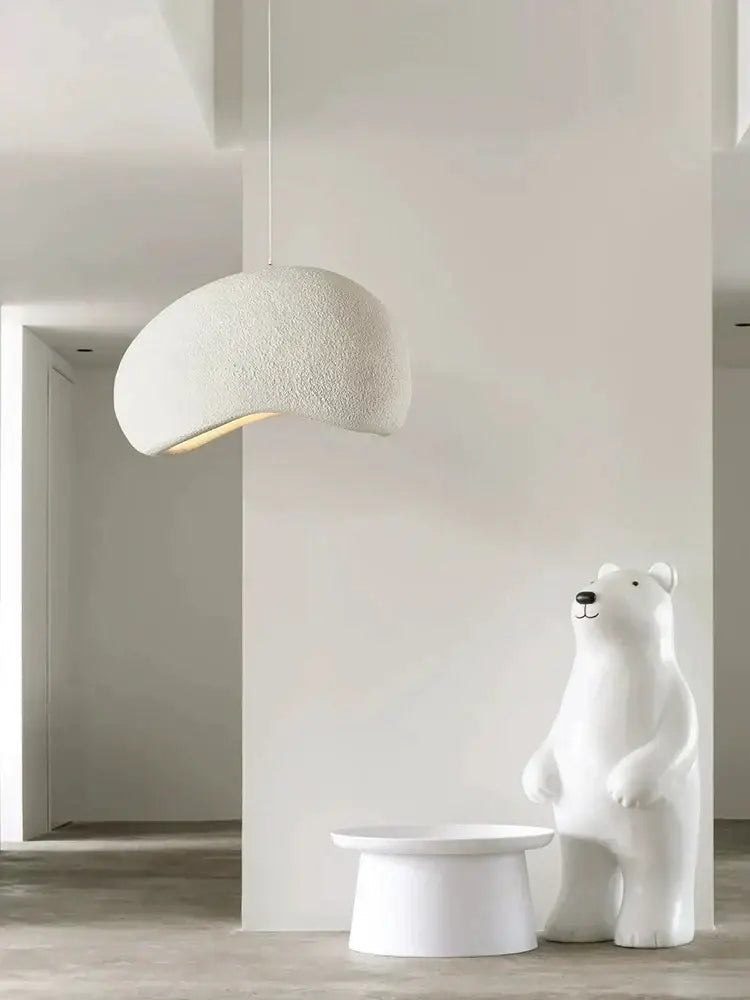 Cream style cloud pendant lamp with white textured dome resembling a soft cloud for dining room decorbites cream style