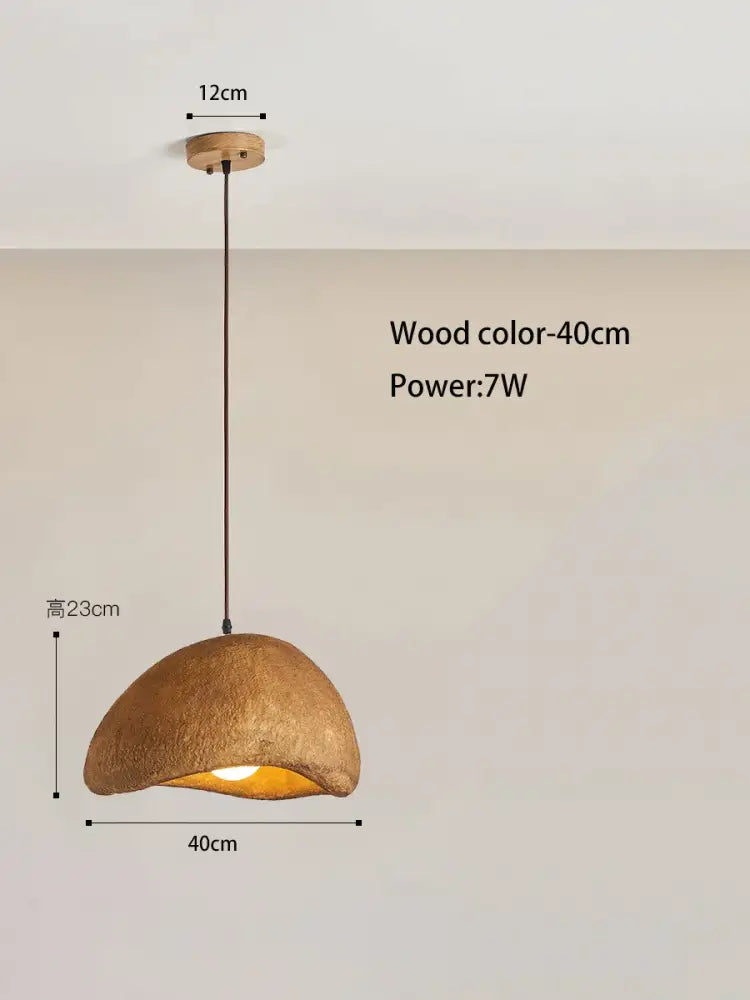 Cream style cloud pendant lamp with textured golden-brown wooden shade and wood-colored ceiling mount by decorbites cream style