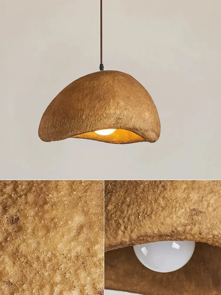 A rustic golden-brown cream style cloud pendant lamp with textured dome and visible bulb for dining room decorbites cream style