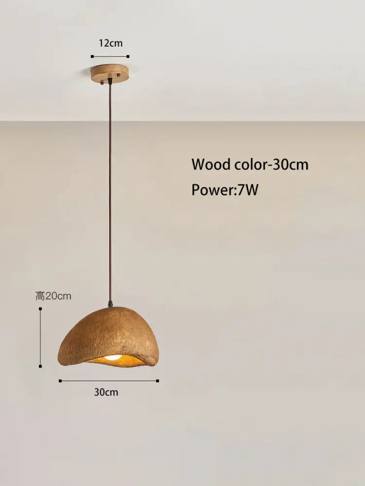A rustic 30cm-wide pendant lamp with a textured golden-brown wooden shade for dining room decorbites cream style cloud