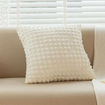 Cream-colored cushion cover with elastic puff plaid textured raised dot pattern for living room decor
