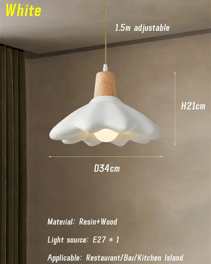 Cream style led flower chandelier featuring a white resin and wood pendant light with a ruffled design decorbites cream style