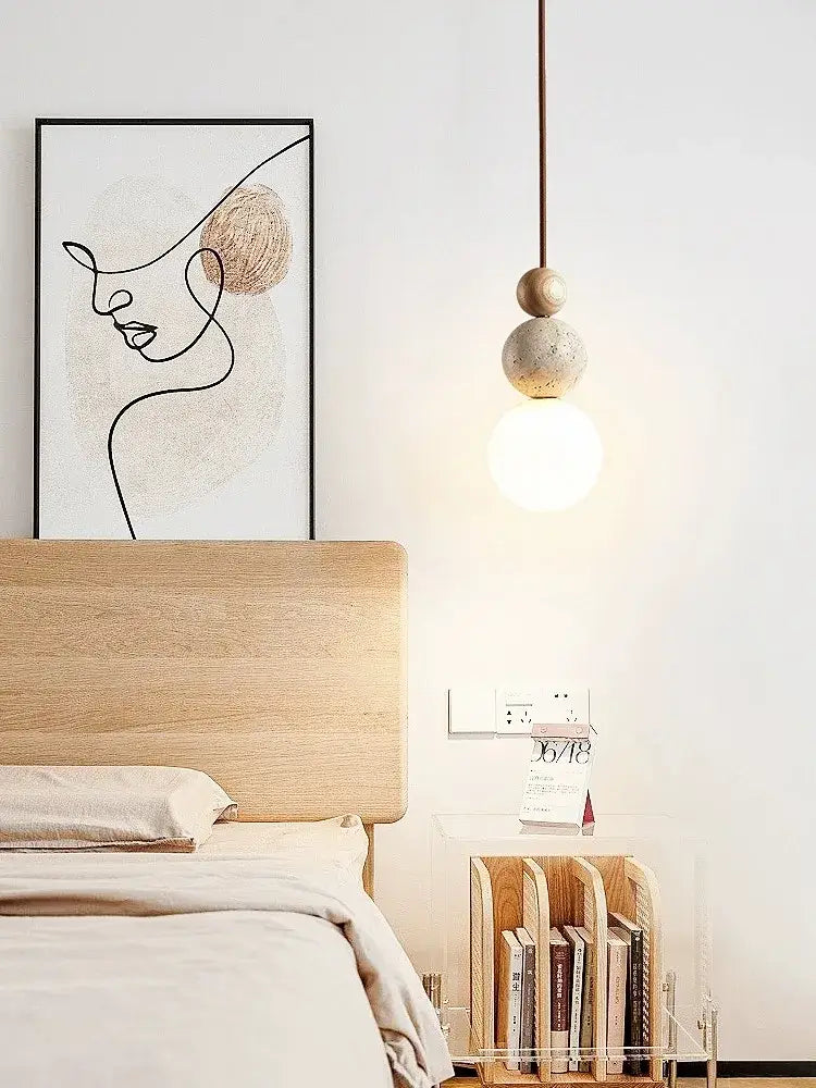 Cream style led pendant lamp with warm glow, beige concrete and wooden shades, ideal for decorbites cream style lighting