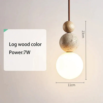 A cream style led pendant lamp featuring wood disc, textured concrete, and frosted glass globe decorbites cream style