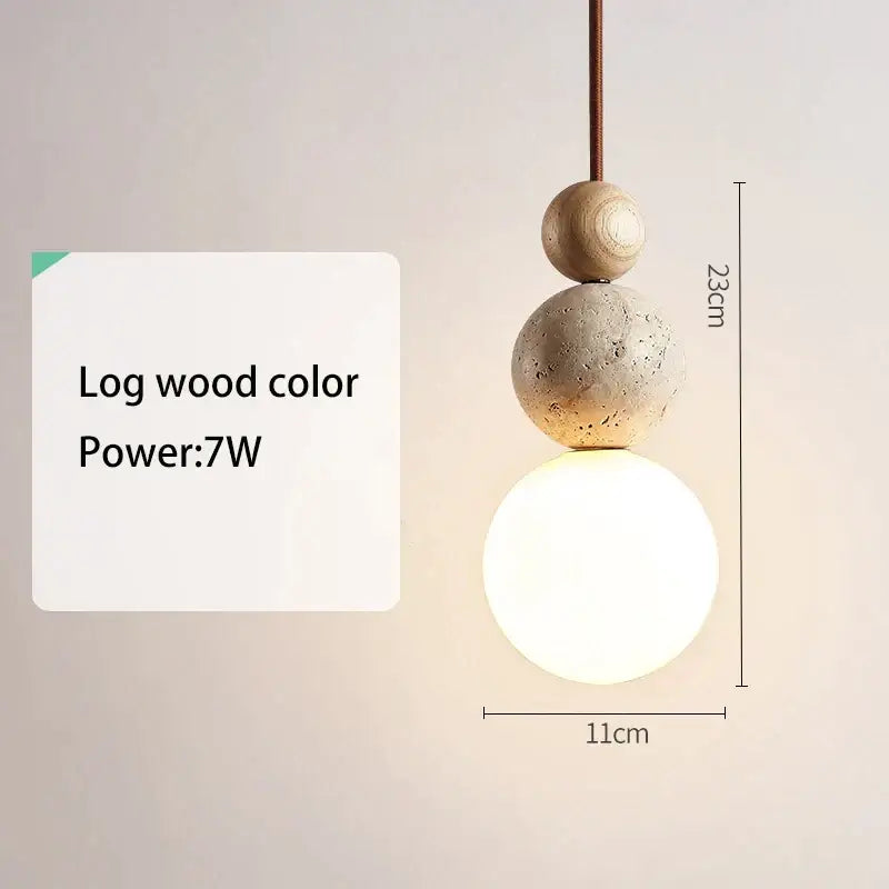 A cream style led pendant lamp featuring wood disc, textured concrete, and frosted glass globe decorbites cream style