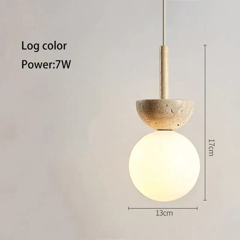 Cream style nordic pendant lamp with textured beige stone top and frosted glass globe for bedroom decorbites cream style