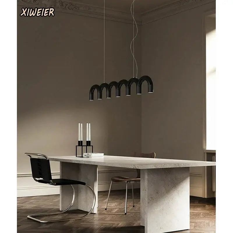 Black arched pendant light with sleek modern design for living room decorbites cream style nordic chandelier