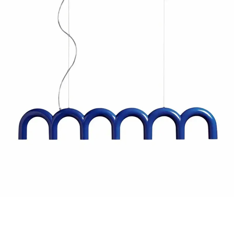 Vibrant cobalt blue gloss finished arched pendant light with wave design for living room decorbites cream style nordic