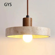 Minimalist pendant light with cream style wood walnut top and concrete body for bedroom decorbites cream style lighting