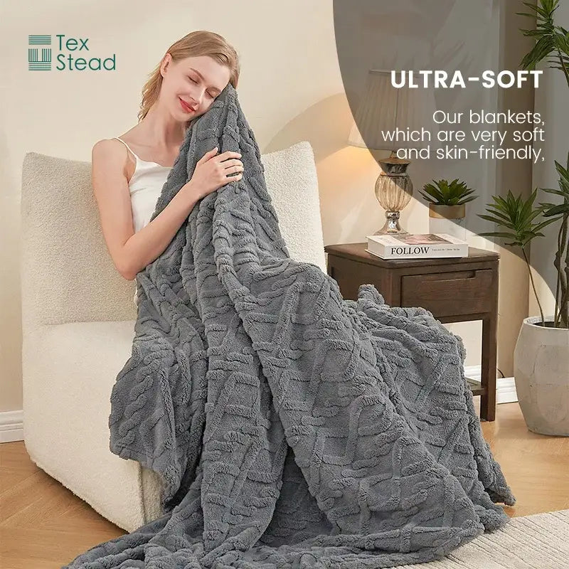 Gray textured throw blanket with plush ultra soft knit pattern perfect for decorbites cozy knit and cozy knit blanket use