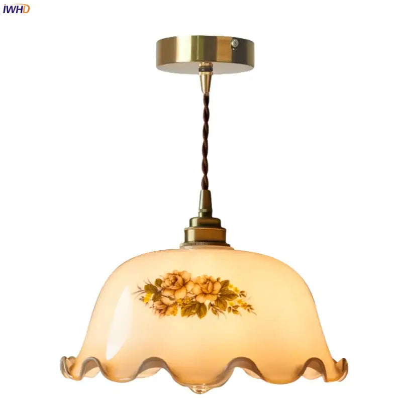 Cream vintage brass floral glass pendant light with translucent warm-toned shade and scalloped edge for dining room decorbites cream vintage