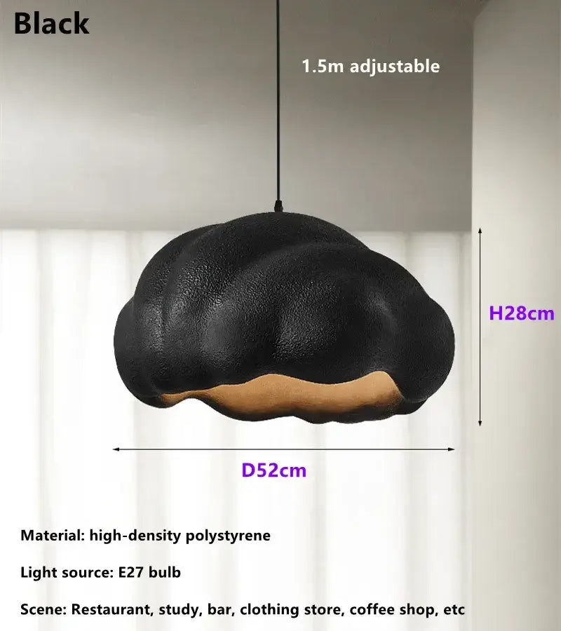 Black cloud-shaped pendant chandelier made of high-density polystyrene with tan underside cream wabi sabi decorbites cream wabi