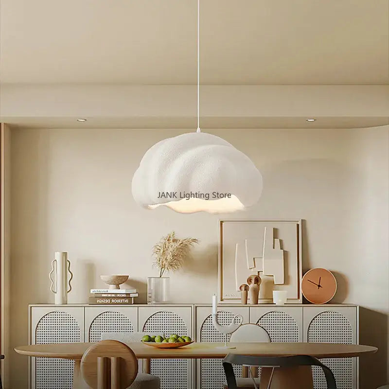 Cream wabi sabi pendant chandelier with white cloud-shaped design and soft diffused glow for dining room decorbites cream wabi