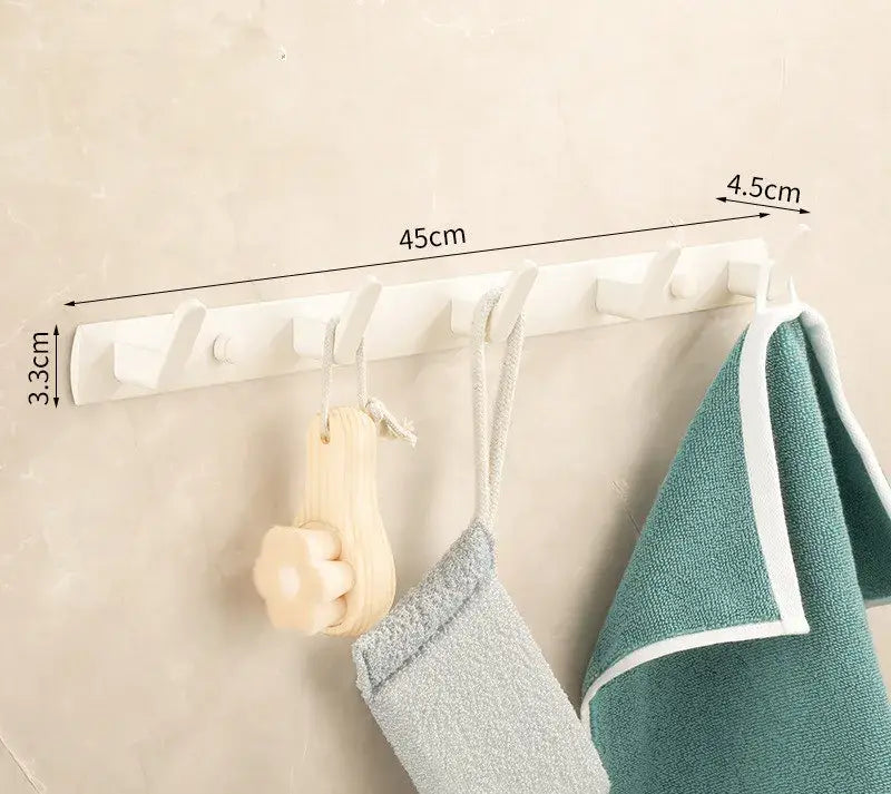 Cream white bathroom set wall-mounted plastic hook rack with five hooks measuring 45cm length and 3.3cm height