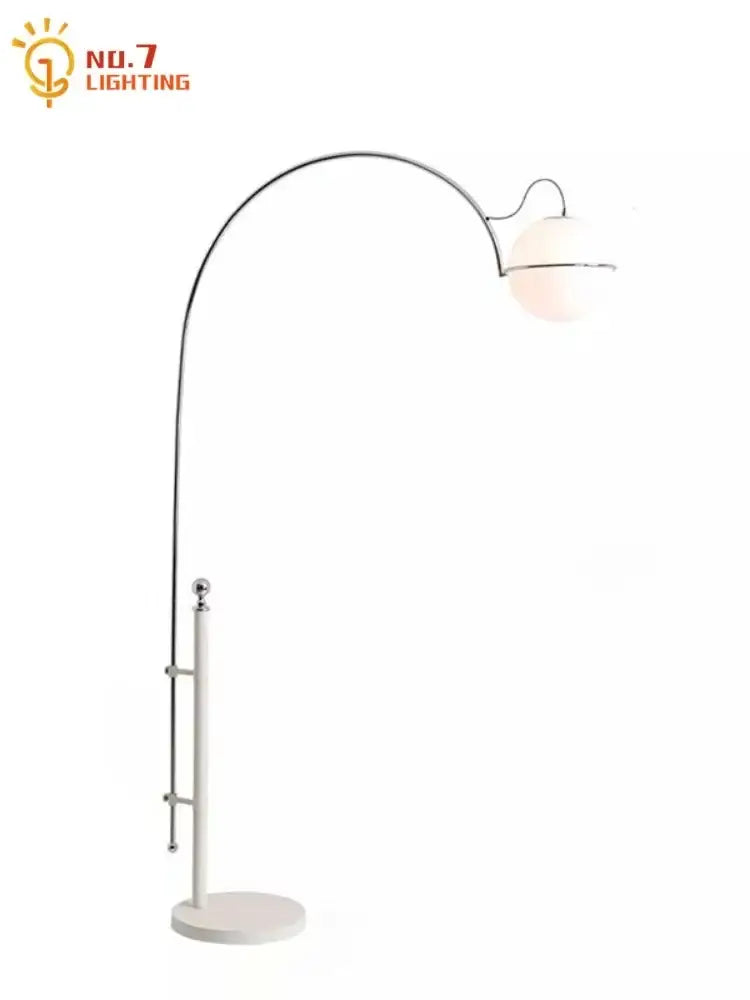 Cream wind floor lamp with curved chrome arch and white spherical frosted glass shade for living room decorbites cream wind