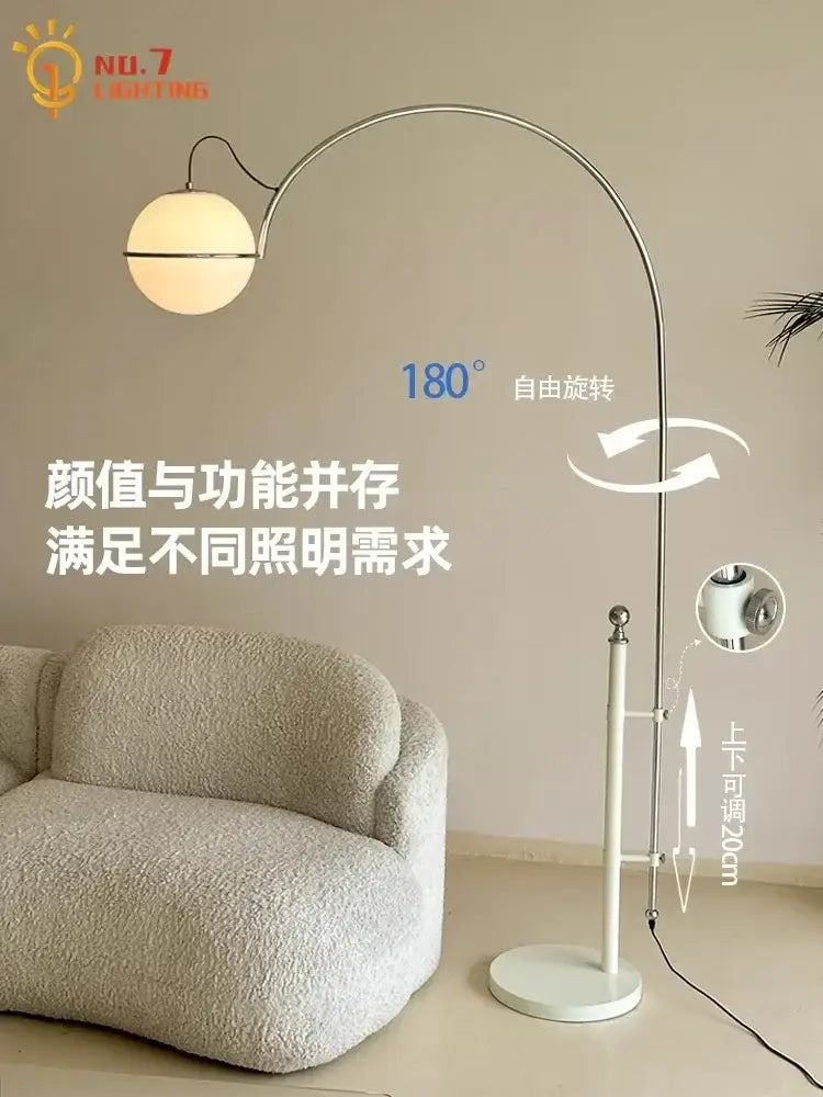 Cream wind arched floor lamp with curved metallic arm and frosted glass shade for elegant living room decorbites cream wind