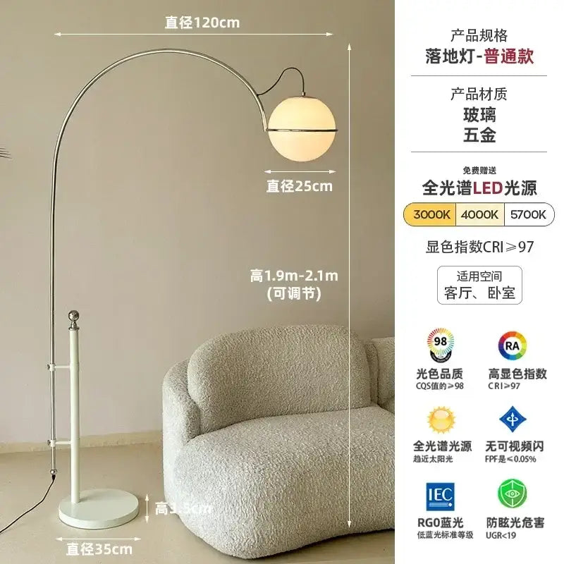 Cream wind arched floor lamp with polished metallic frame and warm spherical glass shade for living room decorbites cream wind