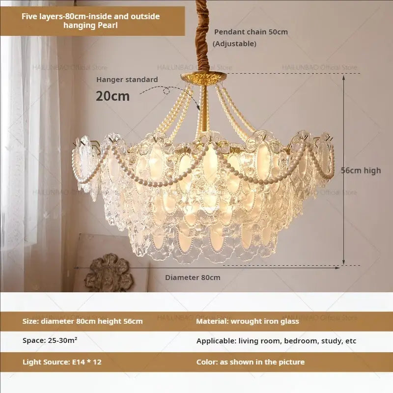 Cream wind crystal chandelier with five pearlescent glass layers and gold wrought iron decorbites cream wind pendant light