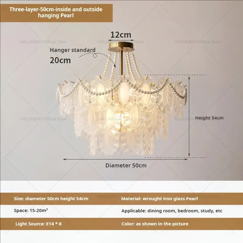 Cream wind crystal three-layer hanging pearl chandelier with brass wrought iron frame for living room decorbites cream wind