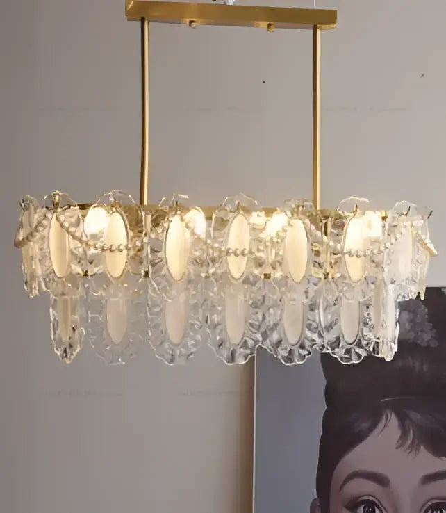 Cream wind crystal wind crystal chandelier gold living room pendant light with gold tone and frosted glass elements
