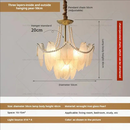 Cream wind feather pearl crystal chandelier with 50cm frosted glass petals and wrought iron for living room decorbites cream wind