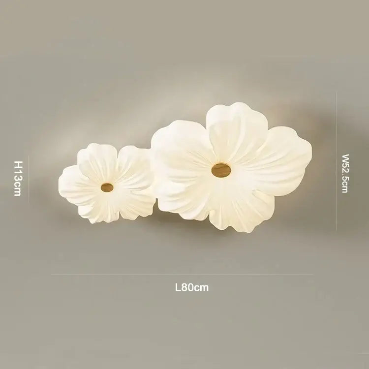 A pair of elegant off-white ceramic flower ceiling light sconces with wooden centers for decorbites cream wind eye protection