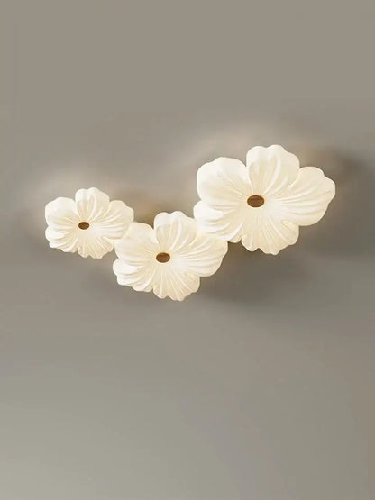 Cream wind flower eye protection ceiling light with white ceramic flower-shaped fixtures and brown centers for living room decorbites cream wind
