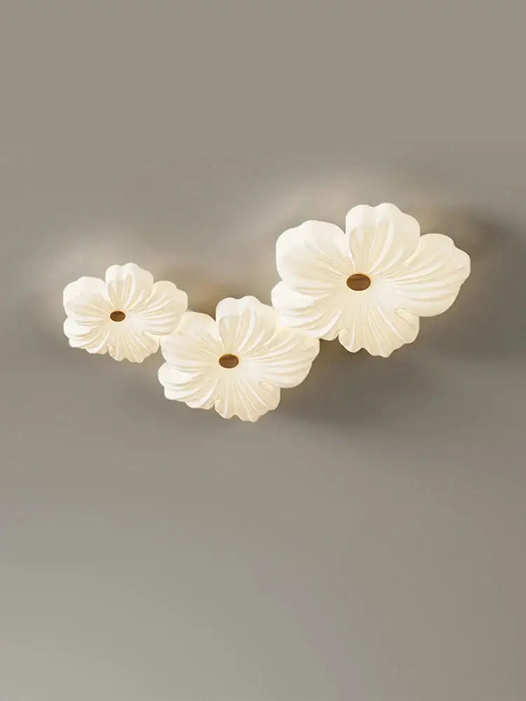 Cream wind flower eye protection ceiling light with white ceramic flower-shaped fixtures and brown centers for living room decorbites cream wind