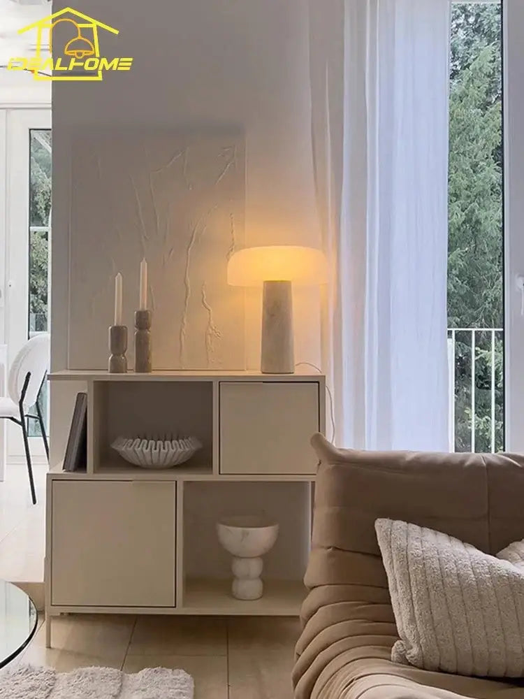 Cream wind mushroom desk lamp in cream color with cylindrical base and warm shade for living room or study decorbites cream wind