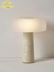 Cream wind mushroom desk lamp with frosted white glass shade and textured beige stone base for living room decorbites cream wind
