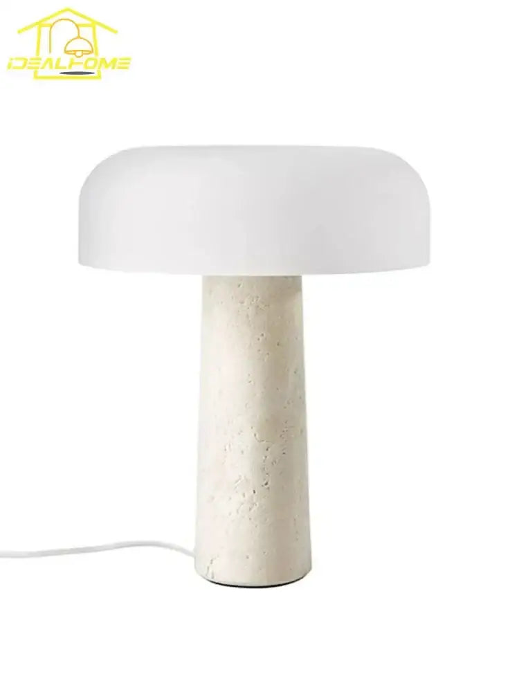Cream wind mushroom desk lamp with white mushroom-shaped shade and textured concrete base for living room decorbites cream wind
