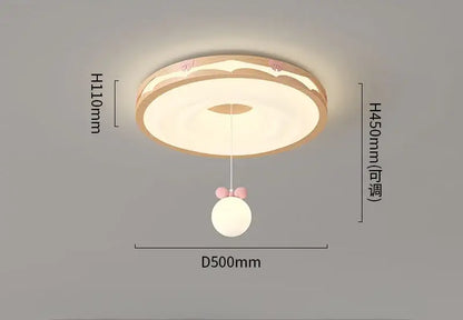 Cream wind walnut round bedroom light with wooden frame soft white glow and pink bow hanging bulb by decorbites cream wind