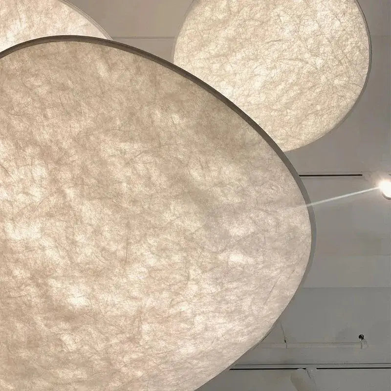 Beige textured paper pendant light with subtle sheen and crinkled surface from decorbites tense lamp collection