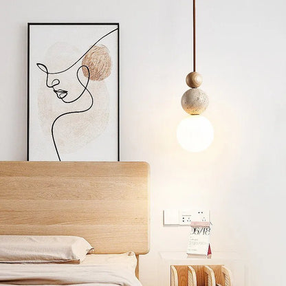 Cream Yellow Travertine And Wood Pendant Light - Decorbites