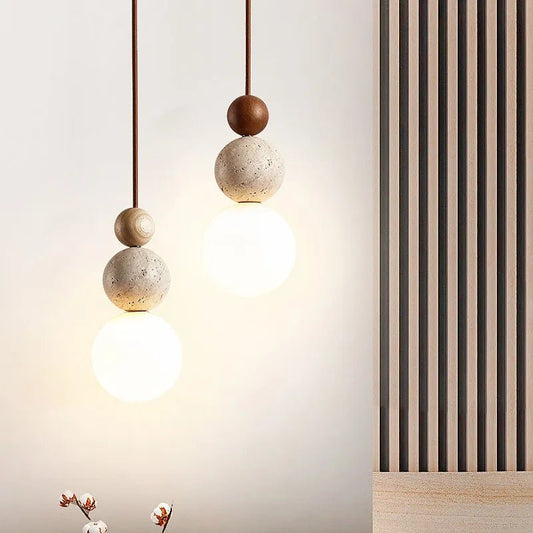 Cream Yellow Travertine And Wood Pendant Light - Decorbites