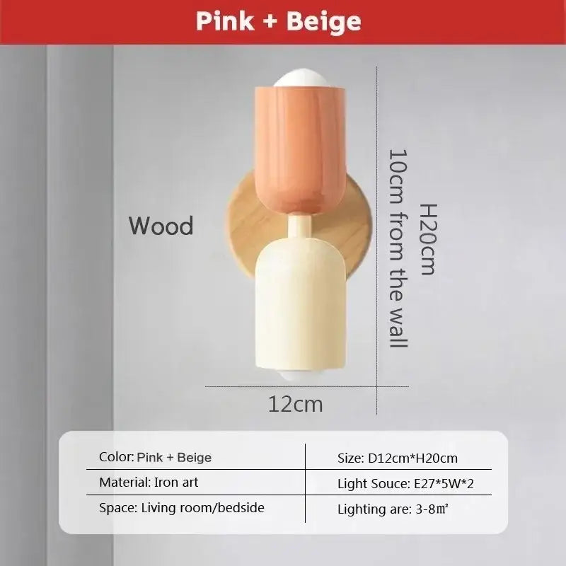 Pink and beige wooden wall lamp with a modern minimalist design from decorbites cream zipper nordic collection